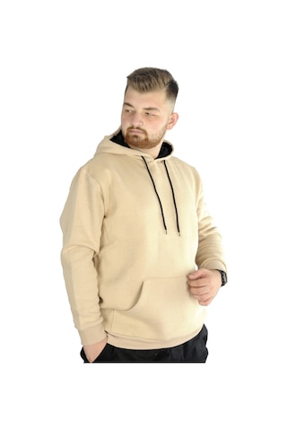 Mode Xl Erkek Sweatshirt Kapşonlu Pocket Basic 20562 Bej 001