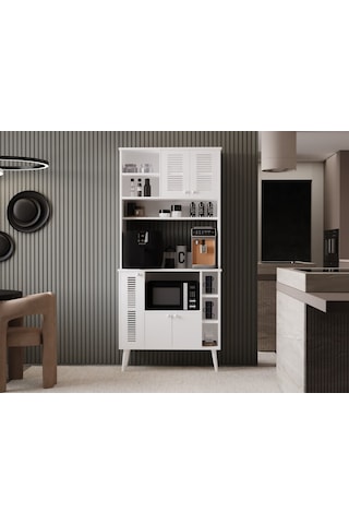 Kahve Köşesi 90 Cm %100 Mdf Panjur Kapak Çok Amaçlı Dolap Beyaz