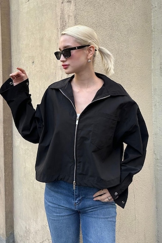 Madmext Siyah Fermuarlı Cep Detaylı Oversize Kadın Ceket Mg2188 Siyah