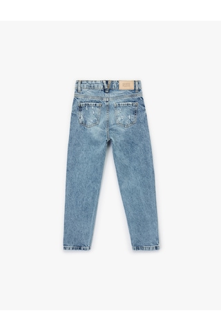 Koton Cep Detaylı Yıpratılmış Detaylı Mom Fit Pamuklu Denim Pantolon Orta İndigo 6wkg40043ad Indigo