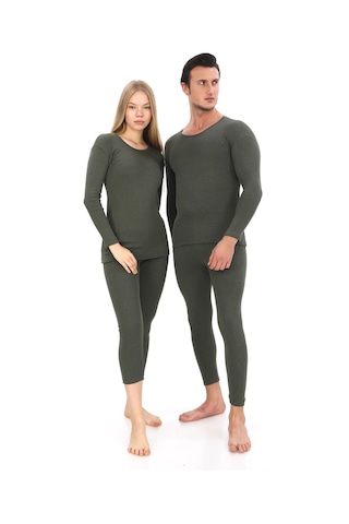 Sauna Suit Unisex Kışlık Termal Içlik, Sıcak Tutan Pamuklu Yakmayan, Haki Termal Takım, Termal Fanila Iclik Haki