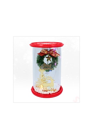 Yılbaşı Led Işıklı Ağaç Ve Geyikli Cam Fanus, 13cm X 8,5cm