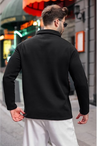 Madmext Siyah Yarım Fermuarlı Polo Yaka Dokulu Erkek Sweatshırt E7197