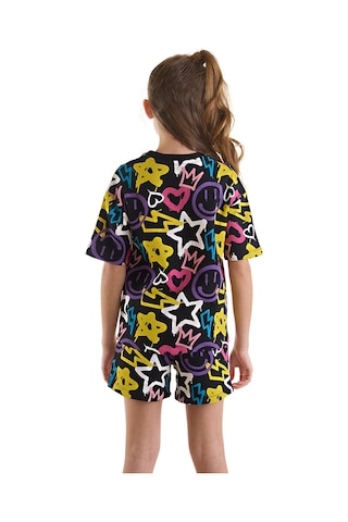 Denokids Mushi Street Style Kız Çocuk T-shirt Şort Takım Çok Renkli