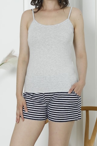 Kadın Şortlu Pijama Takımı İp Askılı Cepli Pamuklu Likrali Gri 60206 R09 Gri