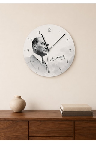 AA Shop Atatürk Temalı Baskılı Dekoratif Baskılı Ahşap Duvar Saati Sessiz Akar Mekanizmalı 816 Çoklu Renkli