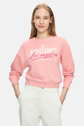 Ucla Mello Pembe Bisiklet Yaka Crop Baskılı Loose Fit Kadın Sweatshirt Pembe