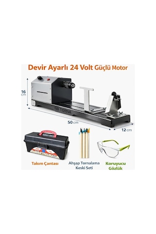 24 Volt Devir Ayarlı Çelik Mandrenli Hobi Torna Makinesi