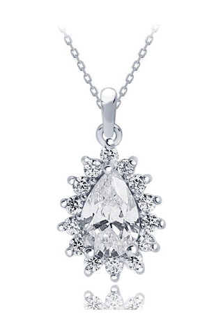 Diamond Line Gülaylar - Beyaz Altın 8 Ayar Damla Taş Kolye