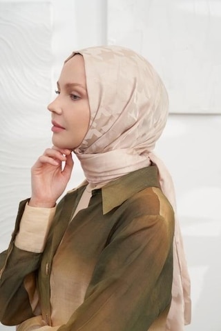 Armanda Jakarlı Şal - Kazayağı Desenli - Bej Bej