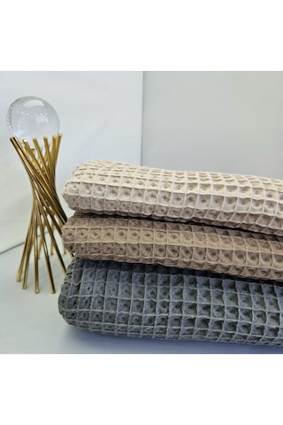 Büyük Kareli Waffle Pike Bornozluk Kumaş 100% Pamuk Bw-05 Kahverengi