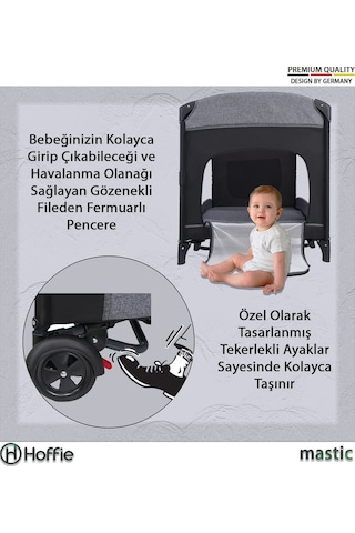 Mastic Anne Yanı Sallanır Cibinlikli Oyun Parkı Bebek Beşik 70x110 Cm Gri - Siyah