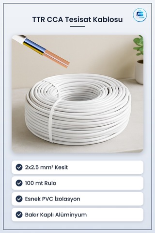 Elektrik Tesisat Kablosu Ttr Cca ² 100 Mt Esnek Pvc İzoleli Bakır