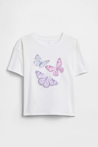 Gap Kız Çocuk Oversized Grafik Baskılı Beyaz T-shirt-15295