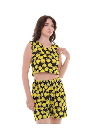 Tweety Çizgi Film Karakterli Alt Üst Crop Şorttakım-436-siyah Siyah