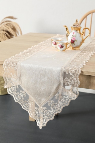 Favora Fatih Güpürlü Kadife Runner Vizon