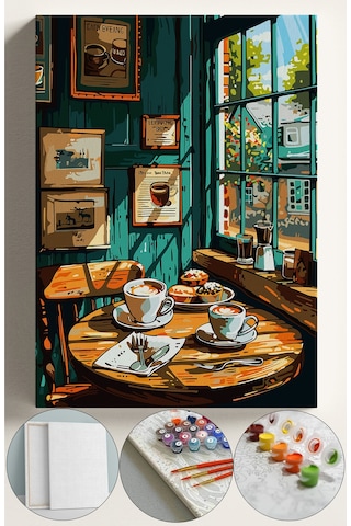 Sayılarla Boyama Seti Numaralı Tuval Fırça Boya 40x50 Cm - Kahveci