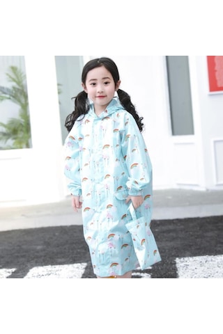 Karikatür Çocuk Suya Dayanıklı Yağmurluk Mavi