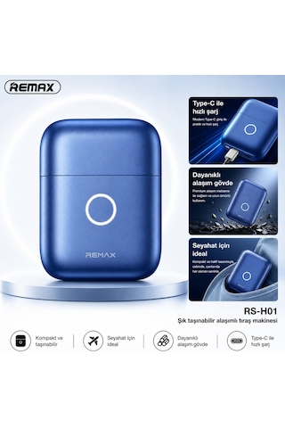 Remax Taşınabilir Şarjlı Mini Erkek Sakal Tıraş Makinesi Su Geçirmez Metal Gövde Mavi Rs-h01 2,5 Saat