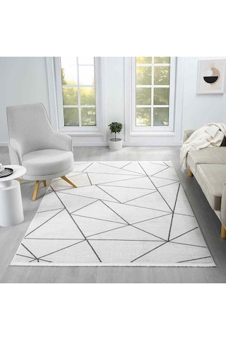 Beyaz Gri Siyah Üçgen Geometrik Modern Halı - Ng5112av