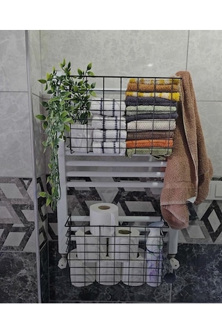 2'li Dolap İçi Düzenleyici 1 Adet Kanguru Raf 1 Adet Çok Amaçlı Sepet Siyah