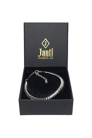 Jtss26blk1882 Paslanmaz Çelik Antik Desenli 21cm Gümüş Gri Garantili Kutulu Janti Bileklik Siyah