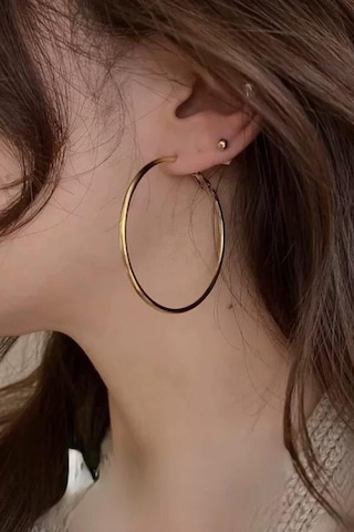 By Zeyna Aksesuar Kadın 316 L Çelik 5 Cm Halka Küpe-5063 Altın