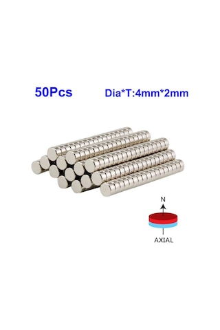 50 Adet Çap 4Mm X Kalınlık 2Mm Yuvarlak Güçlü Neodyum Mıknatıs N11.24509