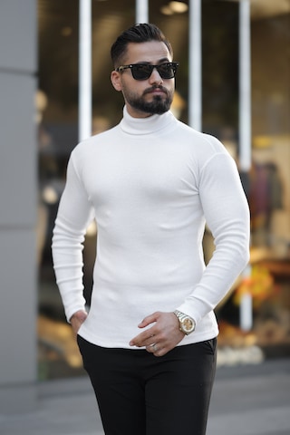 Erkek Beyaz Boğazlı Triko Kazak Beyaz