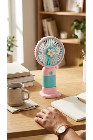 Mini El Fanı Pembe-mavi Kompakt Tasarımlı, Usb Şarjlı Güçlü Taşınabilir Vantilatör Fan-pl104