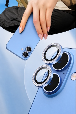 Apple iPhone 17 Uyumlu Taşlı Kamera Lens Koruyucu Sis Mavisi