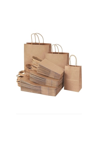 4 Adet Saplı Kraft Çanta 32 X 12 X 41 Cm Kağıt Poşet Çanta, Hediyelik Poşet