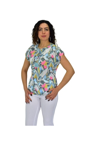 Kadın Kısa Kol Baskılı Bluz Bgl-st04704 Mint-Yeşili