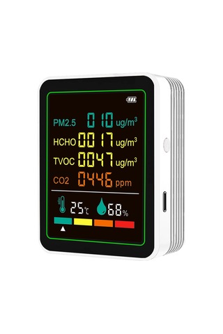 Yaozixa 6-in-1 Çevre İzleyici: Pm2.5, Co2, Tvoc, Hcho, Sıcaklık, Nem - Ir + Yarıiletken Sensörler, Dahili Pil, Beyaz Standart