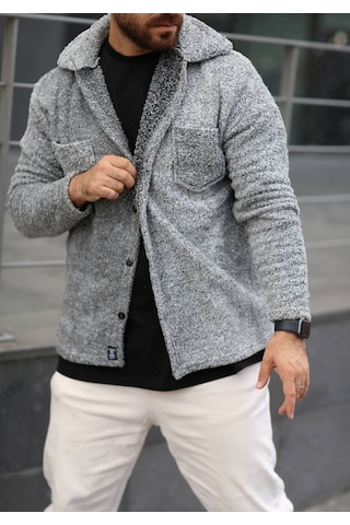 Sr Tekstil Pelüş Ceket Unisex Normal Kalıp Cep Detaylı Gri