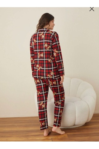 Boyraz Süet Düğmeli Uzun Kol Pijama Tk Kırmızı