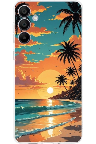 Samsung Galaxy A16 Uyumlu Tropikal Sahil Ve Gün Batımı Baskılı Silikon Kılıf Renkli Samsung Galaxy A16 Uyumlu Tropikal Sahil Ve Gün Batımı Baskılı Silikon Kılıf Renkli