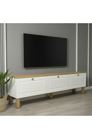 Zenith Membran Mdf Kapaklı Modern Tv Ünitesi - Beyaz Beyaz