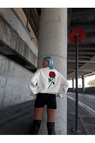 Etiler Collection Oversize Üç İplik Bisiklet Yaka Baskılı Sweatshirt - Beyaz