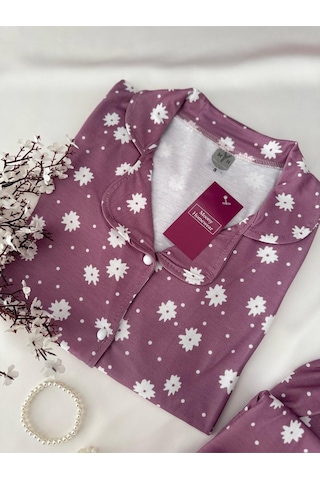 Mh Moony Homewears 2'li Porpelim Çiçekli Penye Pijama Takımı Mor