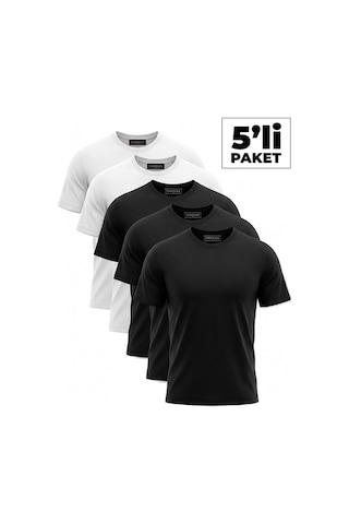 Tonny Black 5'li Paket %100 Pamuk 3 Siyah 2 Beyaz T-shirt Erkek Çok Renkli T-shirt Tbtshrt130