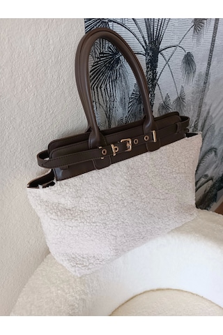 Glemix Hitit Kahve-peluş Kemer Detaylı Fermuar Kapama Kadın Omuz Çantası Kahve-peluş