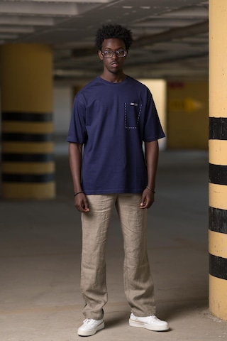 Bisiklet Yaka Lu Arkası Baskılı Oversize Geniş Model T-Shirt Lacivert
