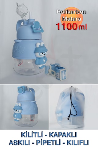 Polikarbon Figürlü Matara - 1100ml Mavi