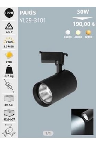 Noas 30w Paris 4000k Siyah Kasa 4000k Ray Spot- Paris Noas Yl29-3107 4000K
