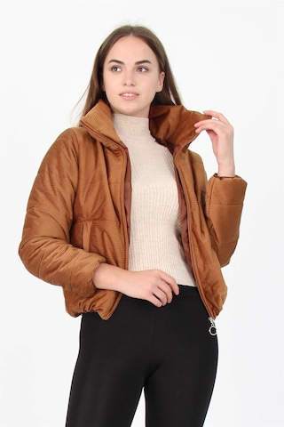 Kadın Yüksek Yaka Cepli Kışlık Kadife Mont Dpm7154 Taba