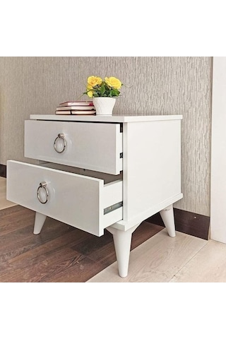 Komidin Çift Çekmeceli Beyaz Lükens Ayaklı  Kurulu