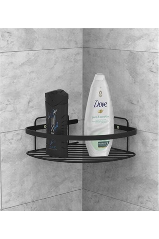 Tema Tek Katlı Köşelik Banyo Rafı Şampuanlık Mat Siyah Paslanmaz Siyah