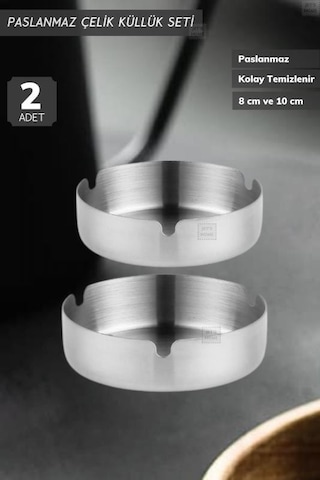 2 Li Set Küllük Paslanmaz Çelik Kül Tablası Sigara Küllüğü 8 &10 Cm