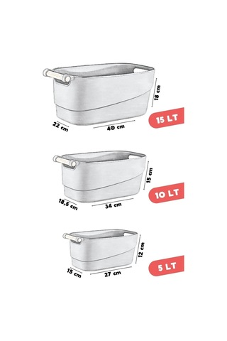3'lü Set Ahşap Kulplu Banyo,mutfak,çekmece İçi Düzenleyici Retro Sepet Antrasit